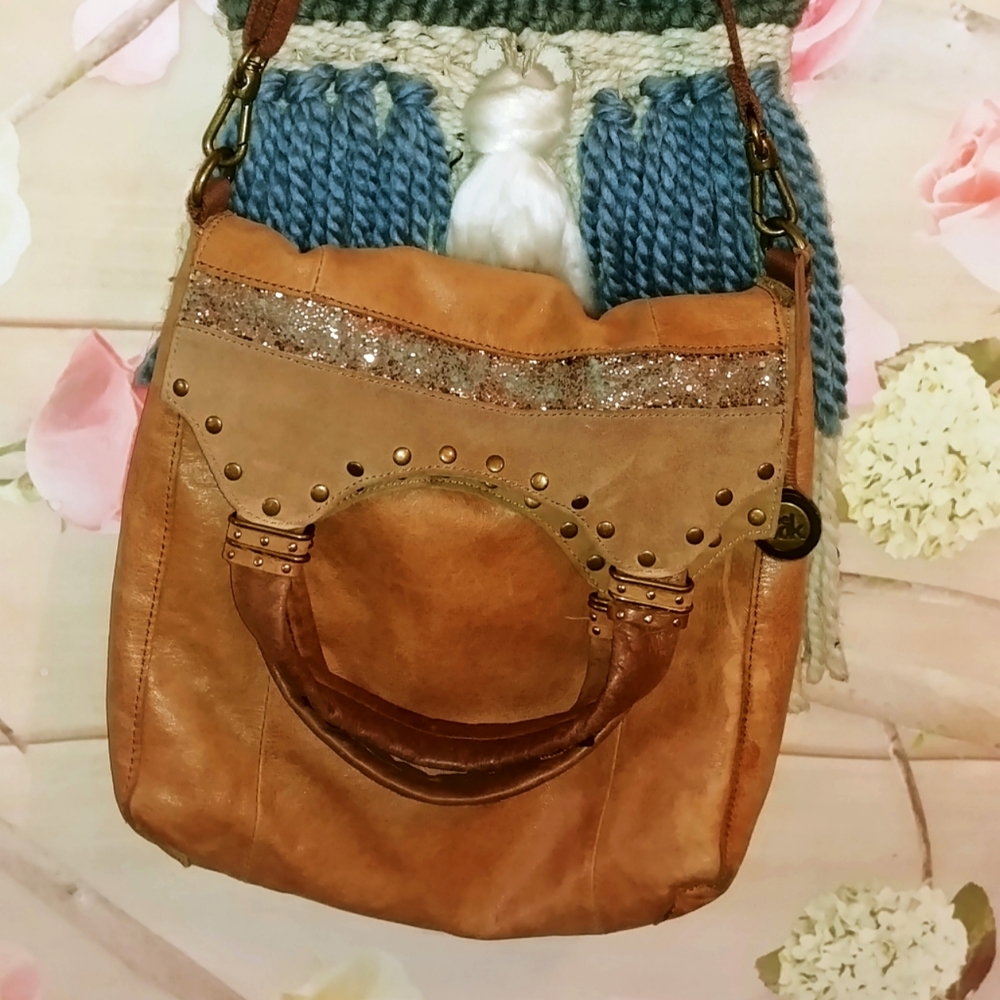 The Sak Leather Brown Camel Crossbody Bag Purse